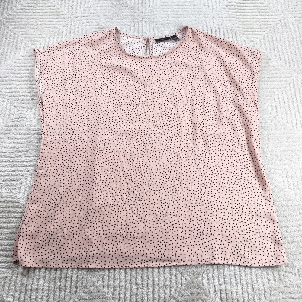 Halogen Polka Dot Blouse Womens XL Pink Black office Minimalist Airy Career Chic